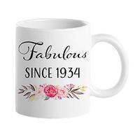 91st Birthday Gifts for Women, Funny 91 Year Old Gift Coffee Mug, 1934 91st Birthday Mugs for Her, Mom, Aunt, Wife, Friend, Grandma, Sister, Colleague, 11 oz Tea Cup Fabulous Since 1934