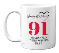 91st Birthday Gifts for Women Men, Cheeky Novelty Mug Young at Heart, Gag Joke Gifts, Perfect Funny Mugs for Ninety-One Ninety-First Birthday Present, 11oz Ceramic Coffee Mugs