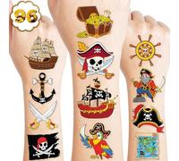 91TATTOOS 96 Pre-Cut Temporary Tattoos Pirate Ship for Kids | Souvenirs, Accessories and Decorations for Birthday Parties, Adorable Themed Stickers