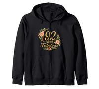92 And Fabulous Floral 92nd Birthday Celebration Funny Zip Hoodie
