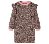 (92) Kids' Sweatshirt Dress Long Sleeves Pullover Skirt Leopard Print Medium Pink