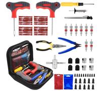92 Pcs Tubeless Tyre Puncture Repair Kit, Roadside Tyre Plug Set with T-Handle Tools, Repair Strips, Screw Plugs, Valve Cores and Storage Case for Car, Motorcycle, SUV, Truck, Trailer and Tractor