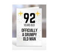 92 Years Old, Officially a Grumpy Old Man Card, Funny, Joke, Gift, 92nd Happy Birthday, Presents for, Dad, Daddy, Grandad, Husband, Uncle, Him, Male, A5-164_64