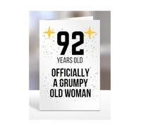 92 Years Old, Officially a Grumpy Old Woman Card, Funny, Joke, Gift, 92nd Happy Birthday, Presents for Mum, Mummy, Grandma, Wife, Aunt, Her, Female, A5-164_135