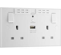 BG Electrical Double Switched Power Wall Plug Socket with Type A USB and Wi-Fi Extender, Square Edge, Nexus 900 Series, White Moulded, 13A, 922UWR