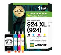 924 924XL Ink Cartridges 8120e 8122e for HP 924 XL Ink Cartridges 4 Pack | Compatible for HP924 924e for HP OfficeJet Pro 8120e 8122e 8132e 8130e 8124e Printer with Chip (Black Cyan Magenta Yellow)