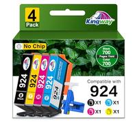 924 Ink Cartridges No Chip, High Yield Replacement for HP 924 924e, 4-Pack