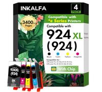 924 XL Ink Cartridges 4 Pack 924XL 8120e 8122e for HP 924 Ink Cartridges | Compatible for HP924XL 924e for HP OfficeJet Pro 8120e 8132e 8130e 8125e 8124e Printers with Chip (Black Cyan Magenta Yellow)