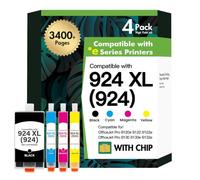 924XL 924 Ink Cartridges Combo Pack 8120e Compatible for HP 924 XL Ink Cartridges 4 Pack for HP924 924e with Chip for HP OfficeJet Pro 8122e 8132e 8130e 8124e 8125e Printer (Black Cyan Magenta Yellow)