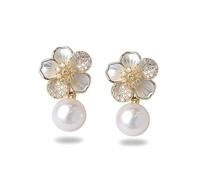 925 Earrings for Women, Minimalist Pearl Flower Studs, Birthday Gifts for Her, Jewelry Gift Box Included for Women for Girls Ergonomic Design