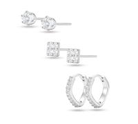 925 Earrings Set for Women Earrings Stacks Dainty Cartilage Hypoallergenic for Multiple Piercing Stud Cubic Zirconia Huggie Hoop Jewellery for Womens Gifts (Square-Diamond)