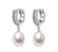 925 earrings with natural pearls women,precious stone bridal white hanging hoop pearl earrings girl jewelry 1
