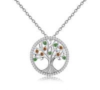925 Necklace For Women Fine Jewelry Tree Of Life Colorful Pendant Cubic Zircon