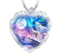 925 Pure Silver Crystal Sparkle Gem Necklace Wolf Pendant Elegant Jewelry Snow Wolf Moon Heart Necklace Gift Couple Gifts - Crystal