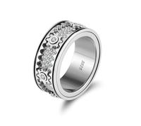 925 Real Sterling Silver Spinner Ring, Anti Stress Ring Women, Anti Anxiety Ring Men, Rotating Mechanical Gear Rings Fidget Thumb Rings with Gift Box, Depression Relief (O (US- 9))