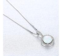 925 Round Opal Pendant Necklace for Women Chain Pendant Sparkling Necklaces Jewelry Gifts