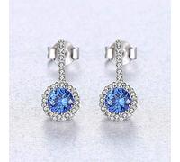 925 Round Sapphire Brilliant Stud Earrings for Women Elegant 3 Colors Birthstone Engagement Earrings