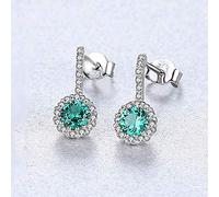 925 Round Sapphire Brilliant Stud Earrings for Women Elegant 3 Colors Birthstone Engagement Earrings