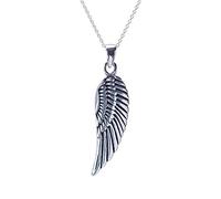 925 Silver Angel Wing Necklace for Women - Sterling Silver Textured Feather Pendant on Curb Chain - Boho Spiritual Detailed Bird-Inspired Jewellery - Protective Symbol Gift
