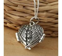 925 Silver Angel Wings Heart Locket Pendant Necklace Gift Boxed-18 Inch 1mm Curb Chain