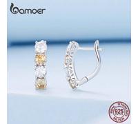 (925 silver) Bamoer 925 Sterling Silver Luxury Yellow Zircon Ear Buckles U-shaped Hoop Earrings For Women Original Design Fine Jewelry