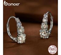 (925 silver) Bamoer Arranged Multiple Size Moissanite Hoop Earrings Chic Solid 925 Sterling Silver Ear Buckles For Women Fine Jewelry Gift
