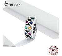 (925 silver) Bamoer Authentic 925 Sterling Silver Colorful Zircon Bead Colorful Flags Charm Pendant For Women Fit Origional Bracelet Jewelry Festival Gift