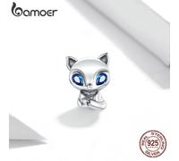 (925 silver) Bamoer Authentic 925 Sterling Silver Lively Little Fox Charm Zircon Pendant For Bracelet Bangle Diy Making Jewelry