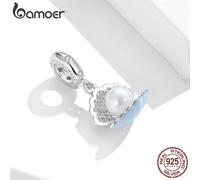 (925 silver) Bamoer Authentic 925 Sterling Silver Pearl Shell Pendant Charm For Original Bracelet Or Necklace