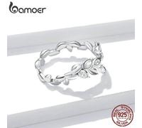 (925 silver) Bamoer Authentic 925 Sterling Silver Shining Wheat Ears Finger Rings For Women Hypoallergenic Gift Statement Jewelry