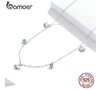 (925 silver) Bamoer Authentic Silver Seashell Necklace 925 Sterling Silver Blue Cz Love Necklace Gift For Girl Statement Fine Jewelry