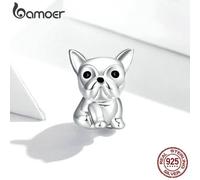 (925 silver) Bamoer Cute Bulldog Metal Beads For Women Jewelry Making Oxidized 925 Sterling Silver Charm Fit Original Silver Bracelet