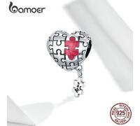 (925 silver) Bamoer Real 925 Sterling Silver Love Puzzles Oxidized Silver Charm For Original 3mm Bracelet & Bangle Enamel Metal Bead Jewelry