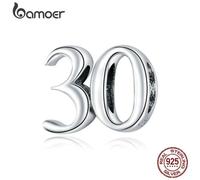 (925 silver) Bamoer Real 925 Sterling Silver Oxidized Silver Simple Numbers Thirty Beads Protect Metal Charm Fit Original Silver Bracelet