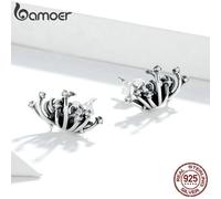 (925 silver) Bamoer Real 925 Sterling Silver Red Spider Lily Stud Earrings For Women Statement Fine Jewelry