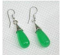 925 Silver Beautiful Natural Green Jade Water Drop Dropping Necklace Hook Earring Ring