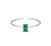 925 Silver Birthstone Rings Adjustable Eternity Thin Stackable Band Wedding Square Cut Natural Gemstone Promise Engagement Band For Women Girls Jewellery Gifts With Box May-Emerald 9#