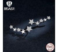 (925 silver) Bisaer Shining Stars Stud Earrings 100% 925 Sterling Silver Dazzling Zircon Small Earrings For Women