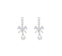 925 Silver Bow Earrings Elegant Pearl Pendant Earrings Sparkle Zircon Bowknot Drop Earrings Dainty Jewelry Gifts for Women
