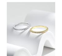 925 Silver Cubic Zirconia Engagement Ring and Band for Women, Half Eternity Gold Plated Anniversary Band Ring for Her Size P 1/2