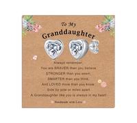 925 Silver Cubic Zirconia Stud Earrings for Women Girls, Hypoallergenic Tiny Cute Heart Silver Stud Earrings, Birthday Gifts for Daughter Granddaughter Kids Toddlers Teen (To My Granddaughter)