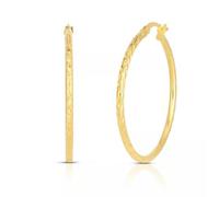 925 Silver Diamond Cut Gold Lock Round Hoop Earrings 25MM-40MM-25MM Hoop