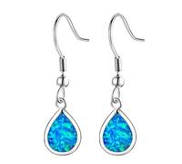 925 Silver Earrings Women, European Creative Square Blue Opal Ear Clips Fine Charm Pendant Ear Hook For Lover, Party Gift Hypoallergenic Pierced Ear Bone Stud Jewelry Accessory