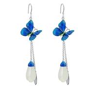 925 Silver Enamel Tassel Blue Butterfly Earrings For Women Exquisite Long National Style Natural Hotan Jade Orchid Jewelry Gift