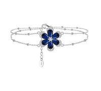 925 Silver Flower Shape Blue Sapphire Jewelry Set Clear Cubic Zircon Chain Necklace Bracelet Earrings Sets
