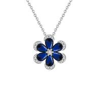 925 Silver Flower Shape Blue Sapphire Jewelry Set Clear Cubic Zircon Chain Necklace Bracelet Earrings Sets