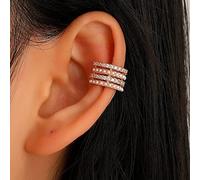 925 Silver Freshwater Pearl Ear Cuff, Elegant Multi-Layer Rhinestone Ear Cuff for Non-Pierced Ears, Single Statement Earring in Gold/Silver（Gold）