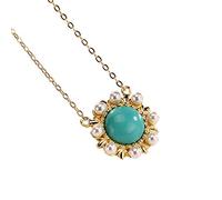925 Silver Gold Plated Natural Turquoise Pearl Inlaid Pendant Necklace