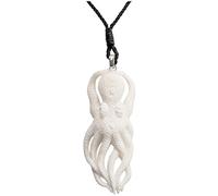 925 Silver Hand-Carved Bone Octopus Cord Necklace - Large Nautical Sea Monster Pendant for Men - Marine-Life Kraken Pirate Surfer Jewellery - Giant Squid Ocean Creature Talisman