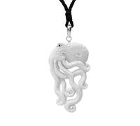 925 Silver Hand-Carved Bone Octopus Surfer Necklace with Adjustable Cord - Large White Sea Monster Pendant for Men - Kraken Pirate Jewellery - Giant Squid Ocean Creature Talisman
